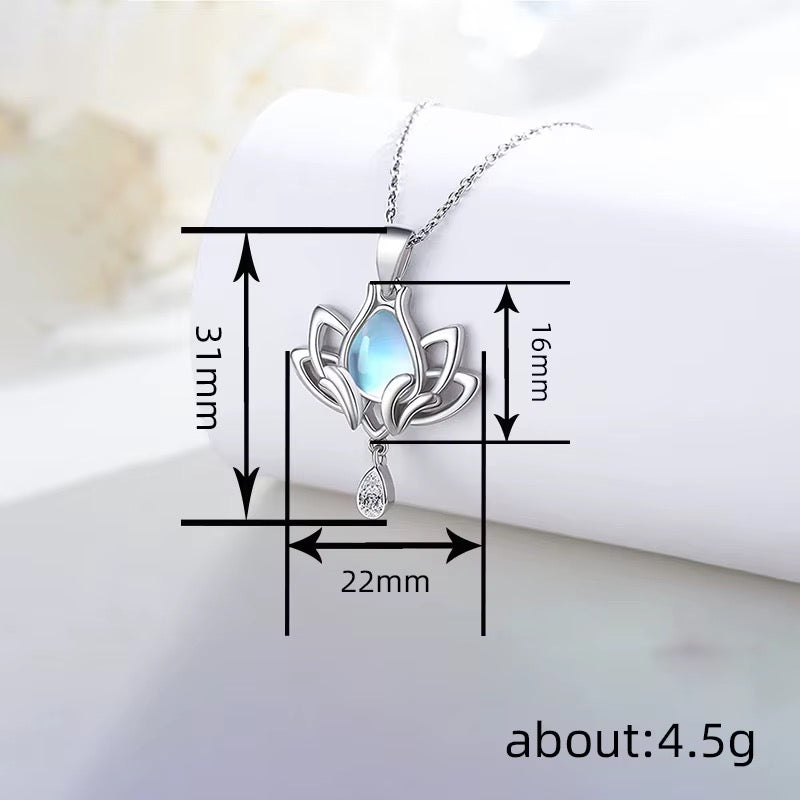 Opal Lotus Leaf Pendant with Crystal Drop