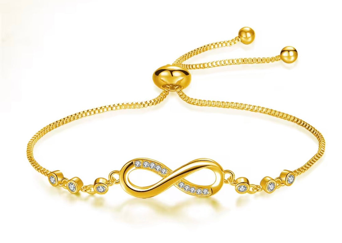 Infinity Crystal Bracelet with Adjustable Strap - Available in Silver, Gold or Rose Gold