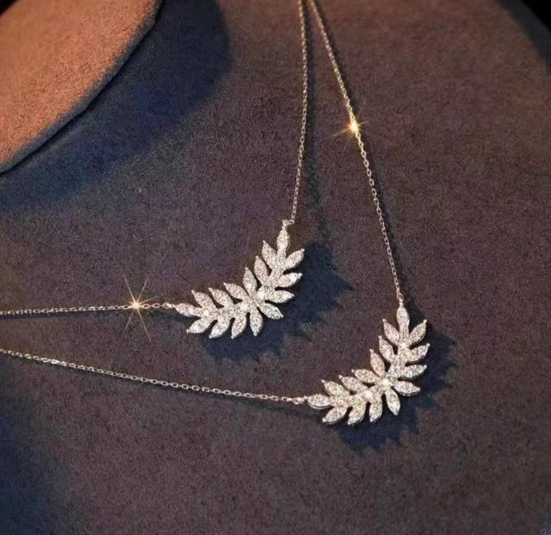 Elegant Crystal Leaf Clavicle Pendant