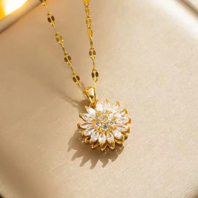 Crystal Spinning Sunflower Anxiety Stress Relief Fidget Pendant - available in Silver or Gold