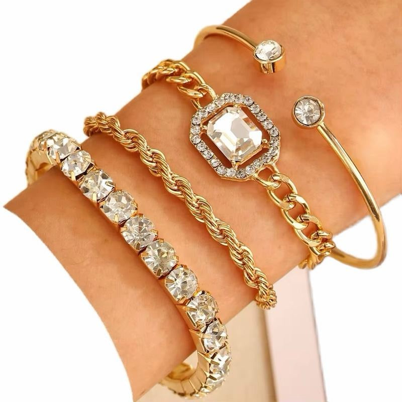 Four Piece Crystal Adjustable Bracelet Set available in Gold or Silver