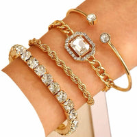 Four Piece Crystal Adjustable Bracelet Set available in Gold or Silver