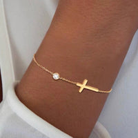 Minimal Elegant Cross Bracelet with Crysal available in Gold, Silver & Rose Gold