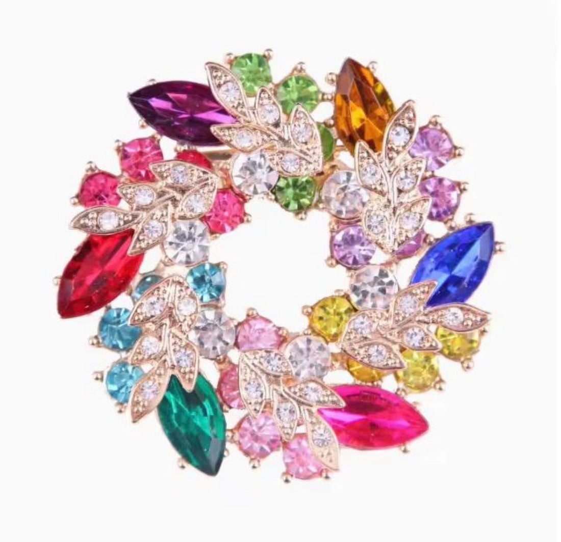 Gorgeous Luxury Elegant Crystal & Colourful Stone Pin Fancy Fashion Broach