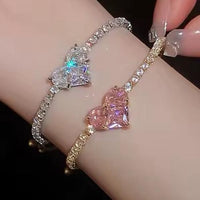 Crystal Heart Adjustable Bracelet Available in Silver or Gold