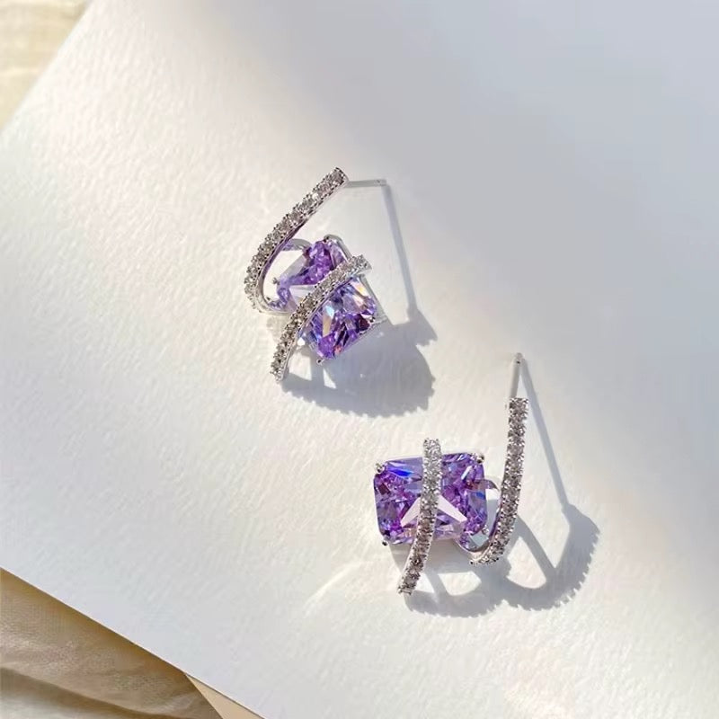 Purple Dramatic Crystal Stud Earrings