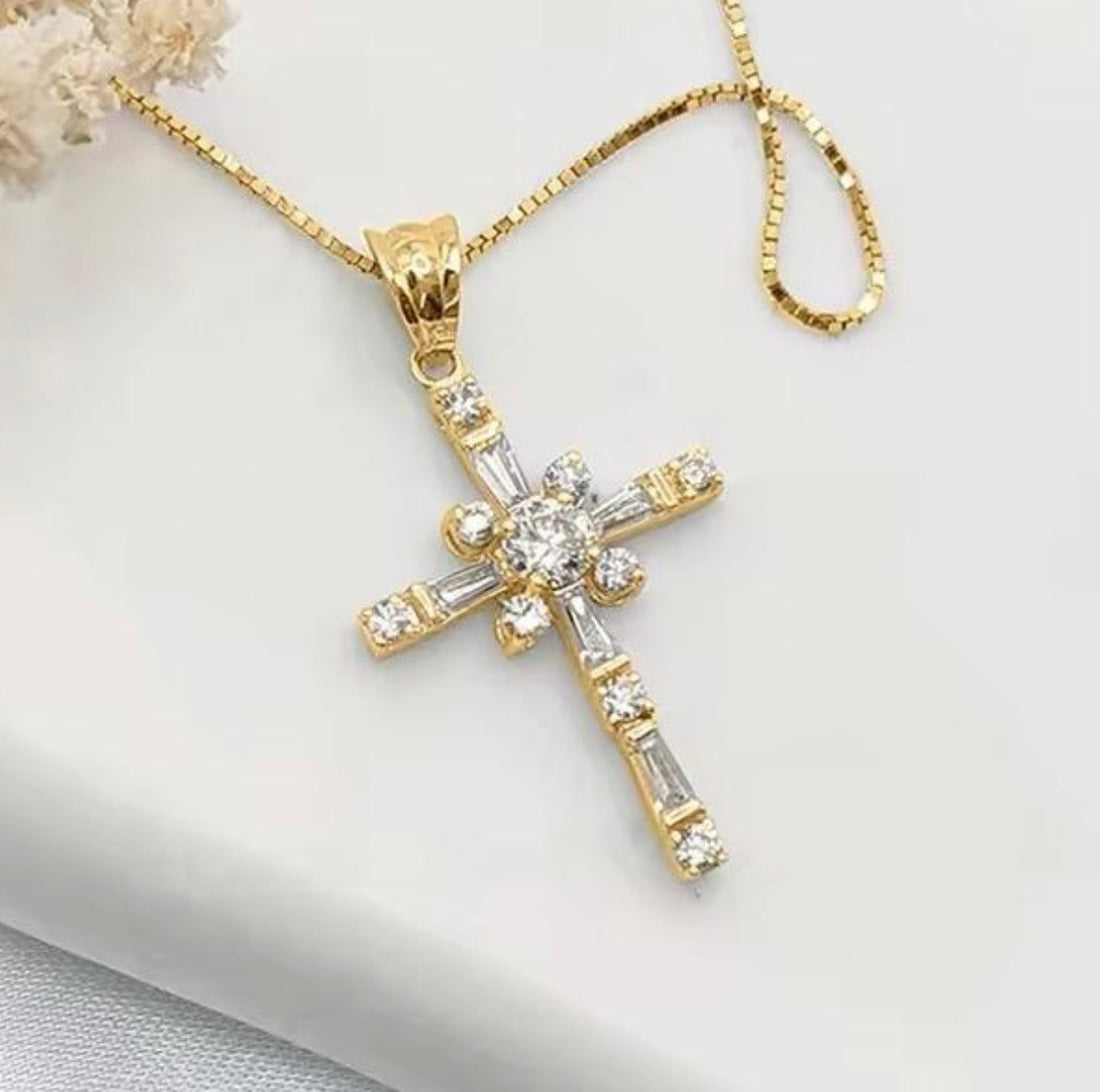 Gold Crystal Cross Pendant