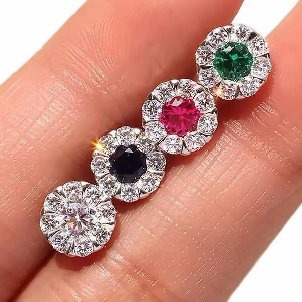 Crystal Stud Exquisite Earrings available in Clear, Green, Pink & Blue