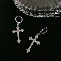 Crystal Hoop Drop Charm Cross Earrings