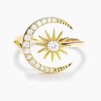 Crystal Adjustable Moon & Star Gold Ring