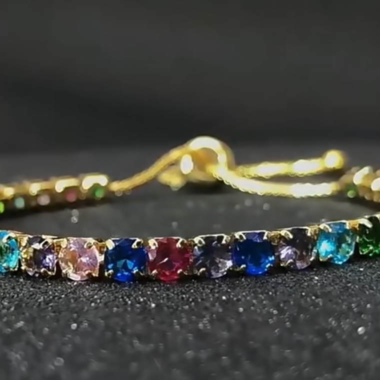 Crystal Luxury Colourful Adjustable Tennis Bracelet available in Silver, Gold & Rose Gold