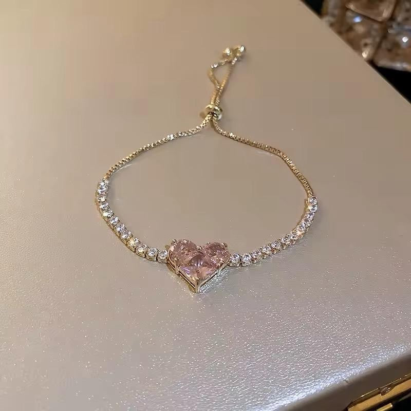 Crystal Heart Adjustable Bracelet Available in Silver or Gold