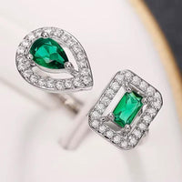 Luxury Crystal Pear & Cube Open Adjustable Ring - Green, Clear & Blue Options