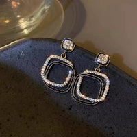 Crystal Square Loop Black Acrylic Drop Earrings