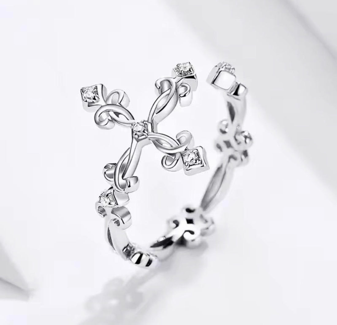 Crystal Cross Adjustable Ring