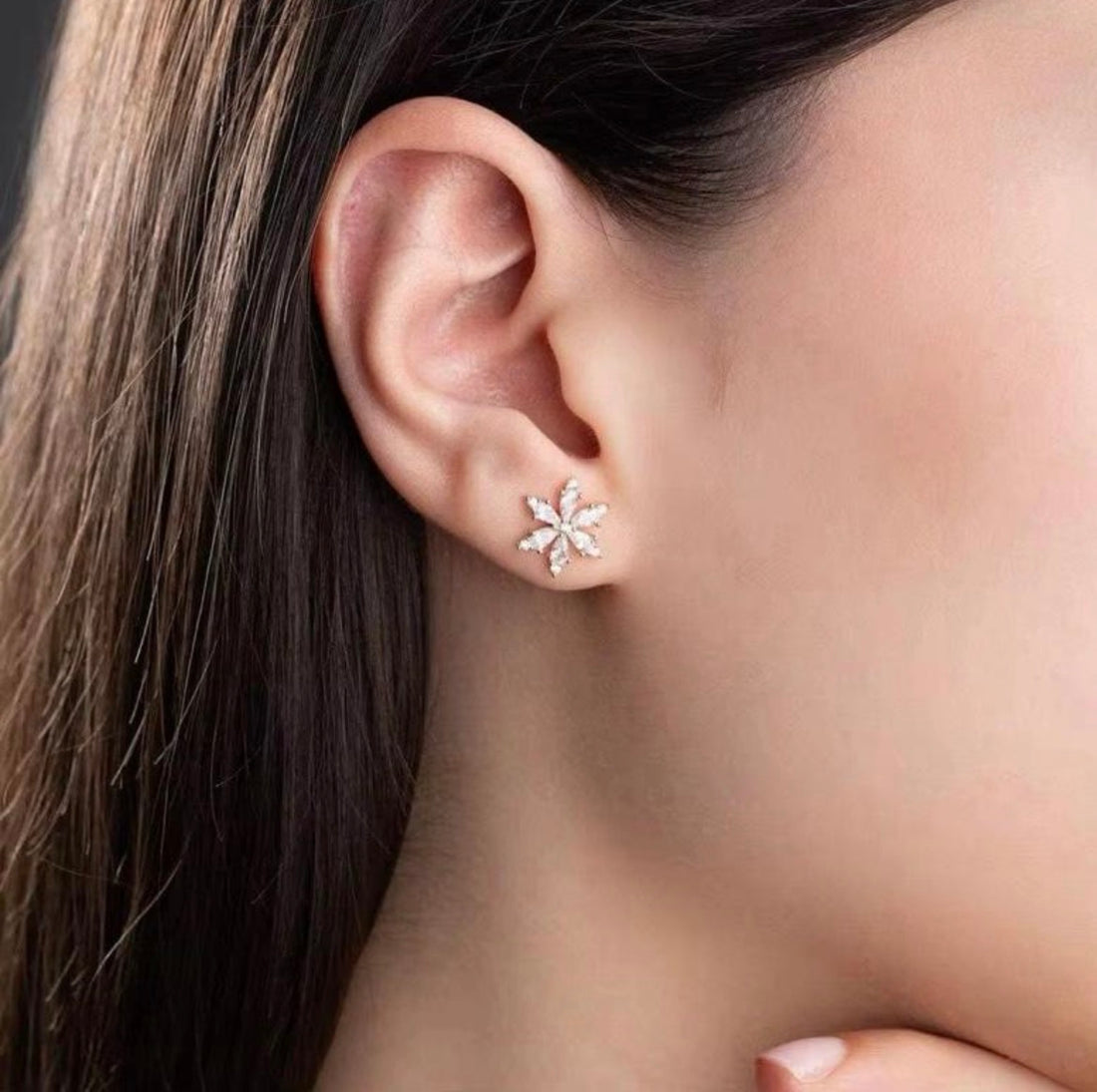 Crystal Six Petal Stud Earrings available in Gold or Silver