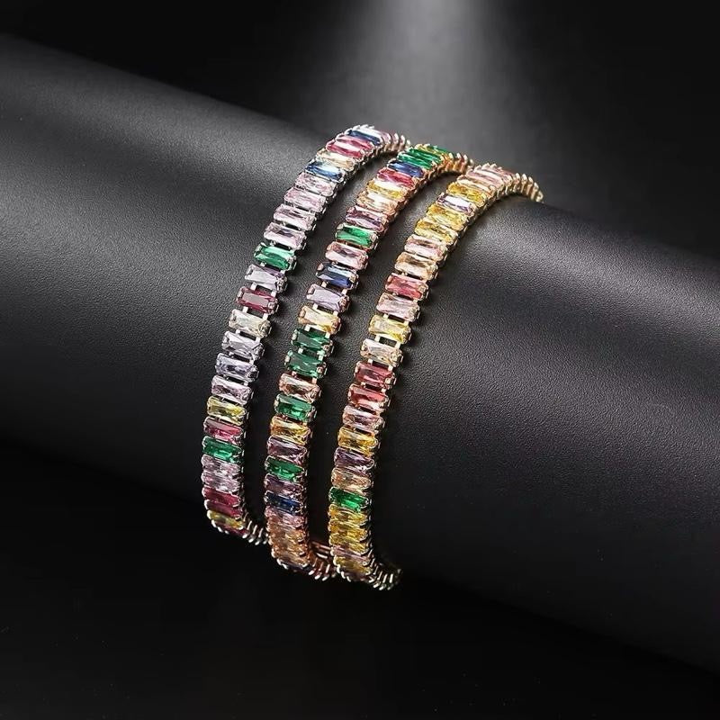 Crystal Baguette Luxury Colourful Bracelet available in Silver, Gold & Rose Gold
