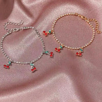 Crystal Cherry Adjustable Anklet in Gold or Silver