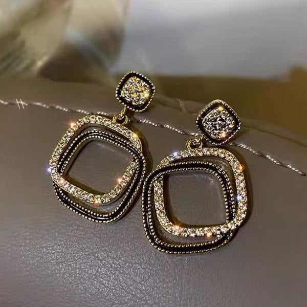 Crystal Square Loop Black Acrylic Drop Earrings