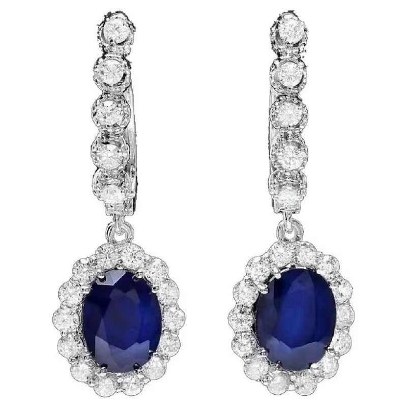 Royal Blue Sapphire Crystal Oval Drop Earrings