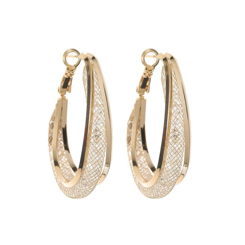 Gold Crystal Mesh Drop Hoop Earrings