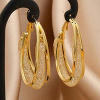 Gold Crystal Mesh Drop Hoop Earrings