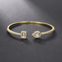 Luxury Crystal Pear & Cube Open Cuff Bracelet - Green, Clear & Blue Options