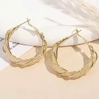Twisted Crystal Mesh Hoop Earrings in Gold or Silver