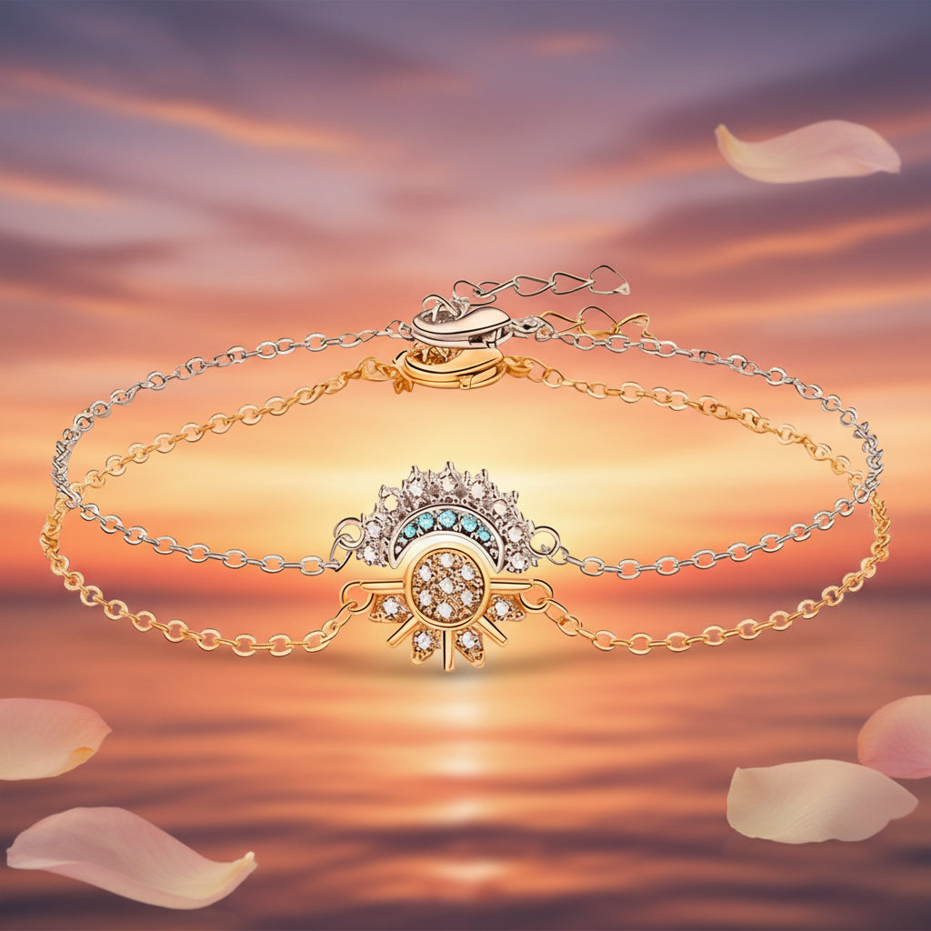 Sun & Moon Forever Best Friends Crystal Encrusted Silver & Gold Adjustable Bracelet Set