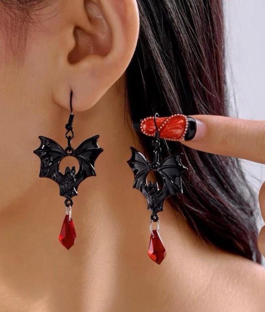 Crystal Bat Drop Earrings