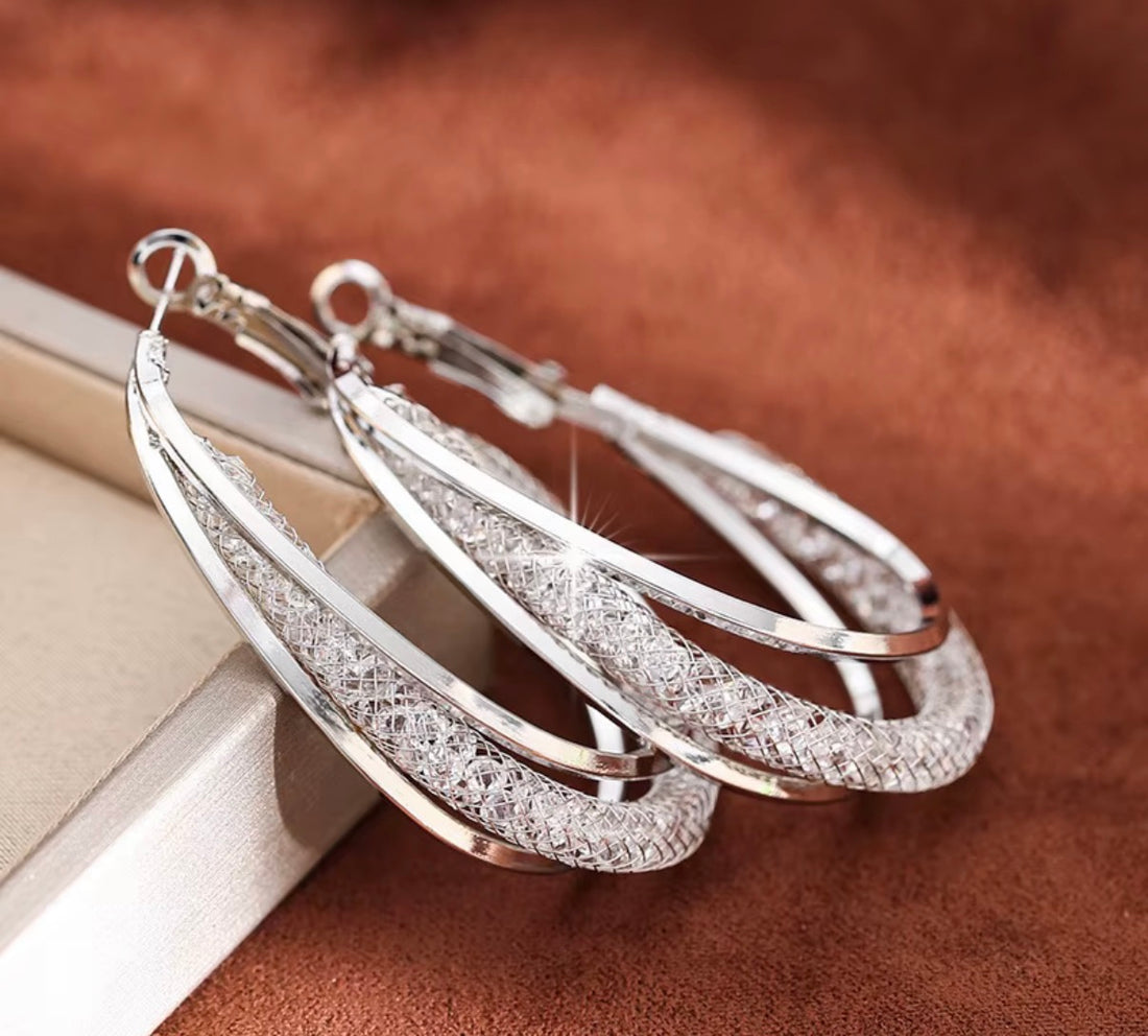 Mesh Drop Hoop Earrings