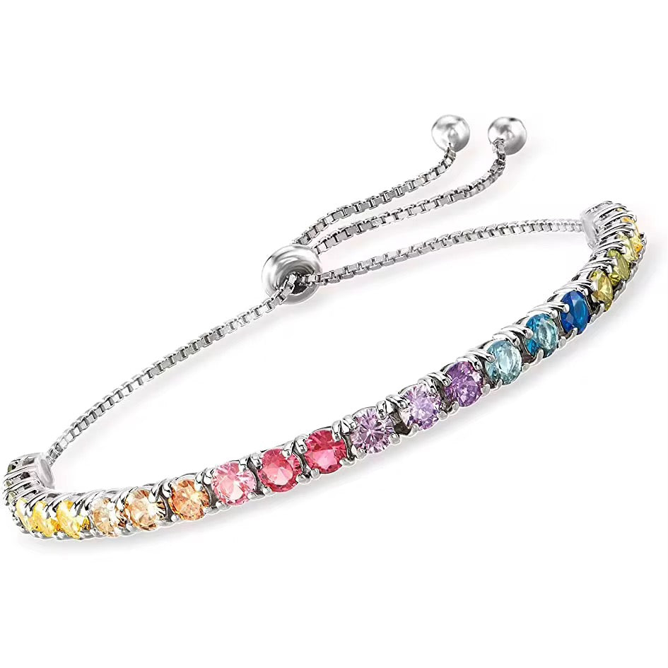 Crystal Luxury Colourful Adjustable Tennis Bracelet available in Silver, Gold & Rose Gold