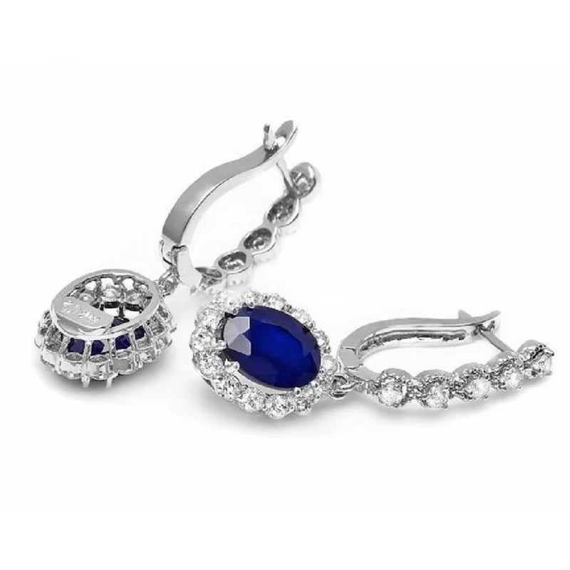 Royal Blue Sapphire Crystal Oval Drop Earrings