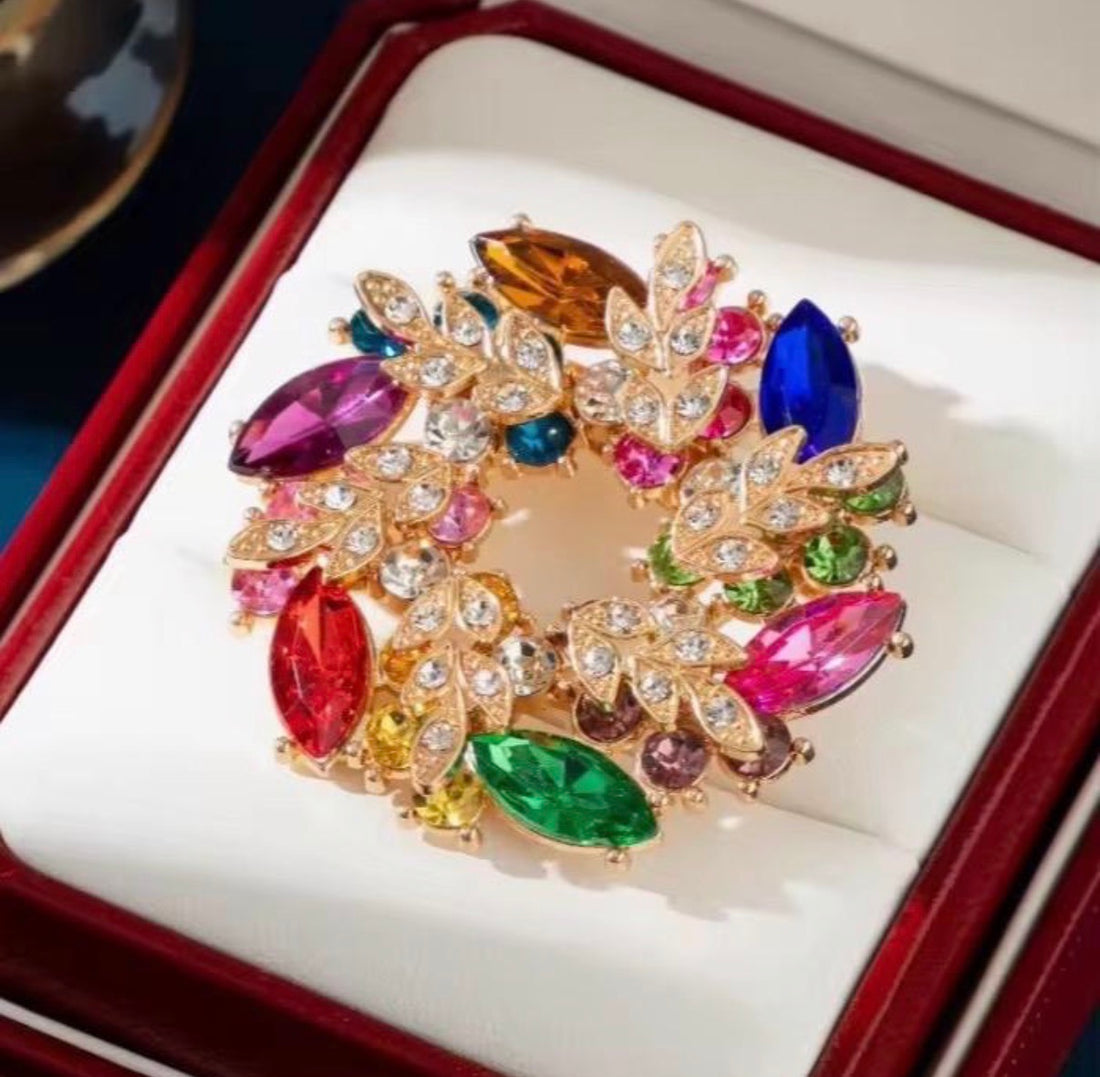 Gorgeous Luxury Elegant Crystal & Colourful Stone Pin Fancy Fashion Broach