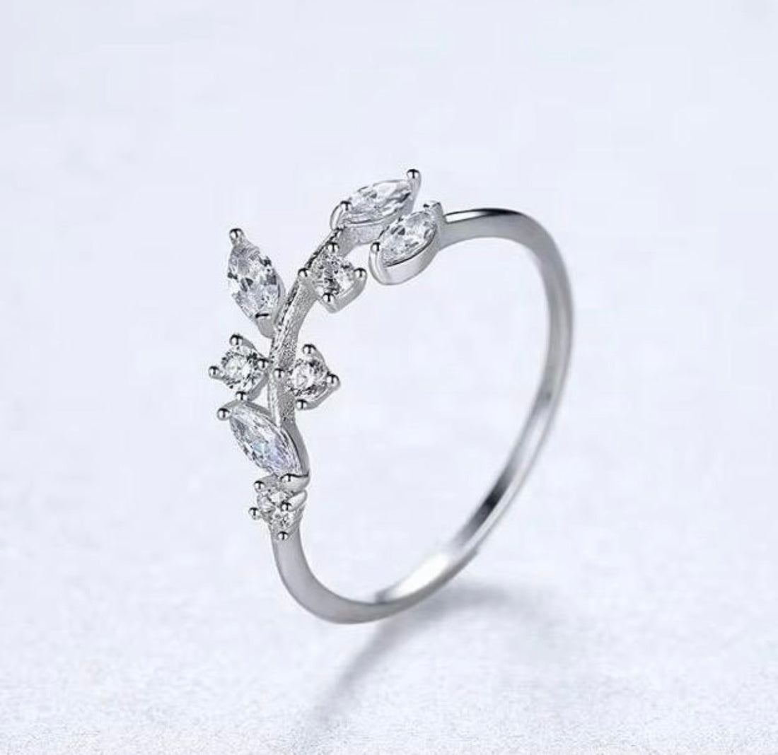 Elegant Crystal Leaf Adjustable Ring