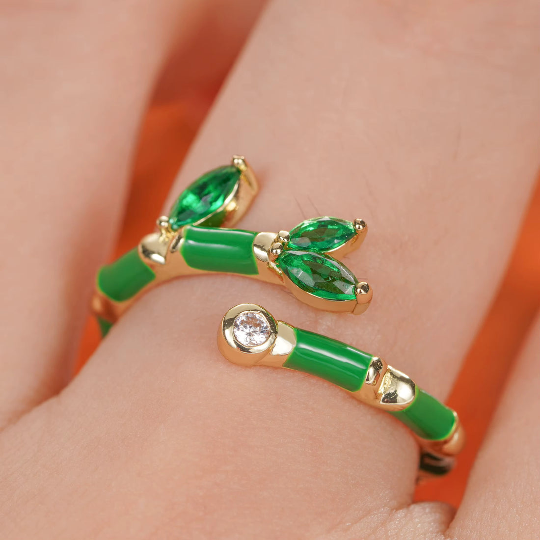 Adjustable Bamboo Crystal Stone Ring