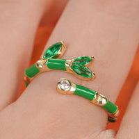 Adjustable Bamboo Crystal Stone Ring