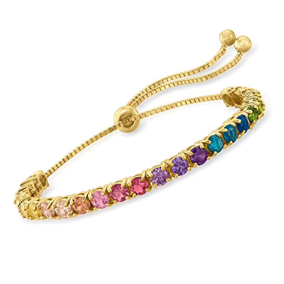 Crystal Luxury Colourful Adjustable Tennis Bracelet available in Silver, Gold & Rose Gold