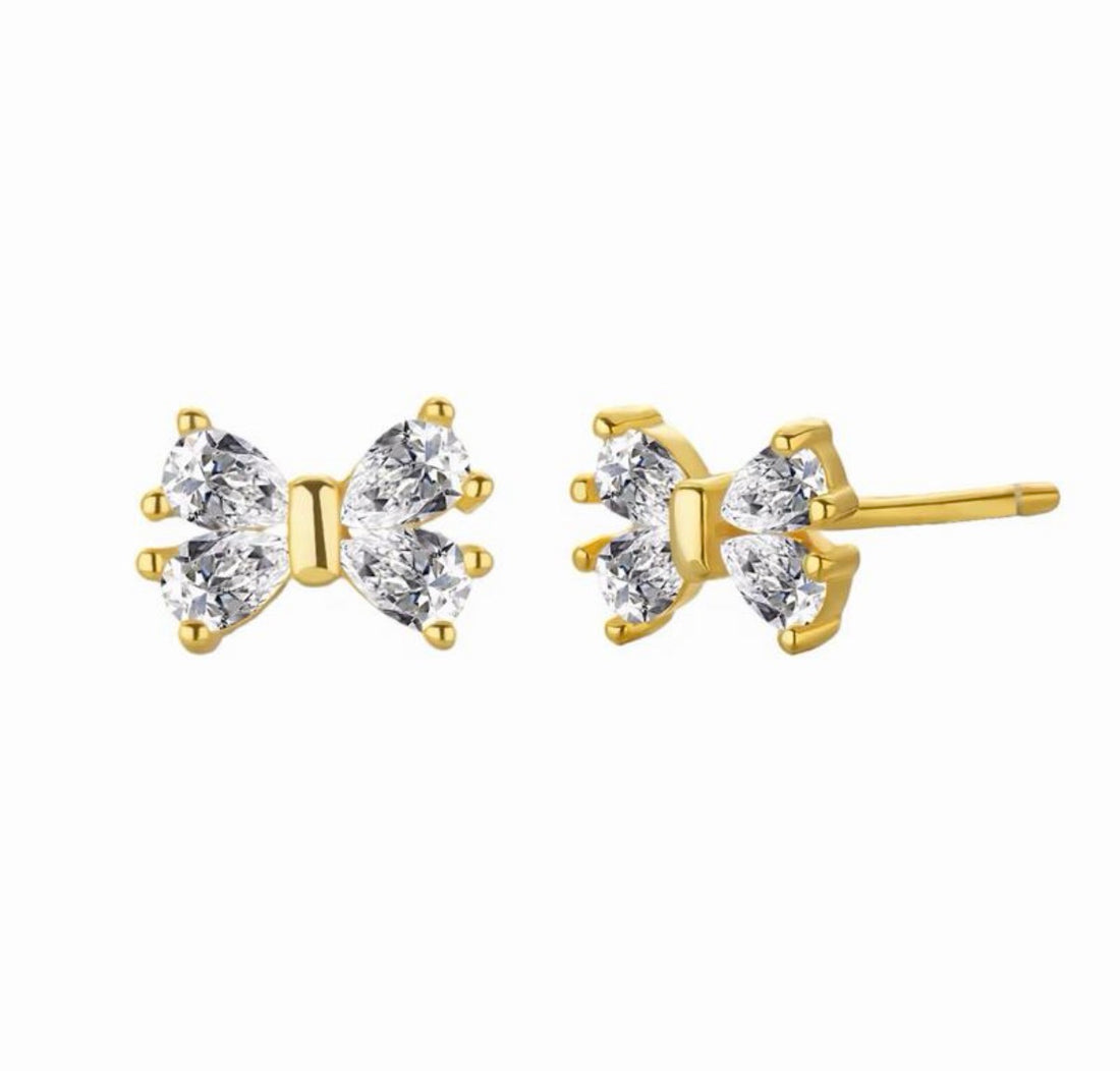 Crystal Butterfly Bow Knot Stud Earrings in Gold