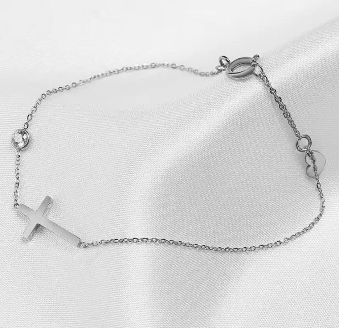 Minimal Elegant Cross Bracelet with Crysal available in Gold, Silver & Rose Gold