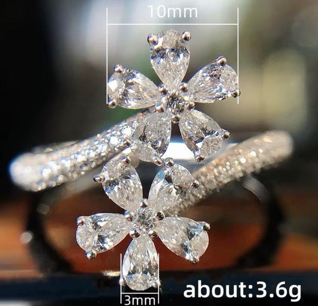 Crystal Adjustable Double Petal Ring