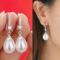 Crystal & Pearl Water Droplet Earrings available in Gold or Silver