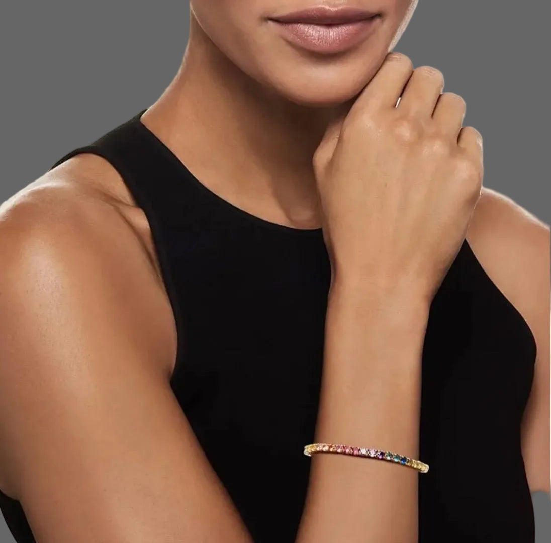 Crystal Luxury Colourful Adjustable Tennis Bracelet available in Silver, Gold & Rose Gold