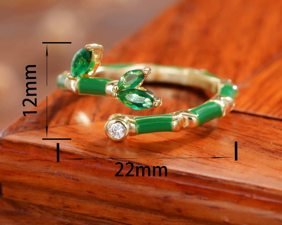 Adjustable Bamboo Crystal Stone Ring