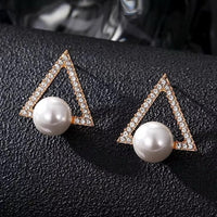 Triangle Crystal & Pearl Gold Earring & Necklace Set