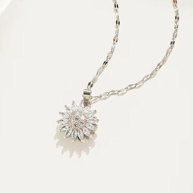 Crystal Spinning Sunflower Anxiety Stress Relief Fidget Pendant - available in Silver or Gold