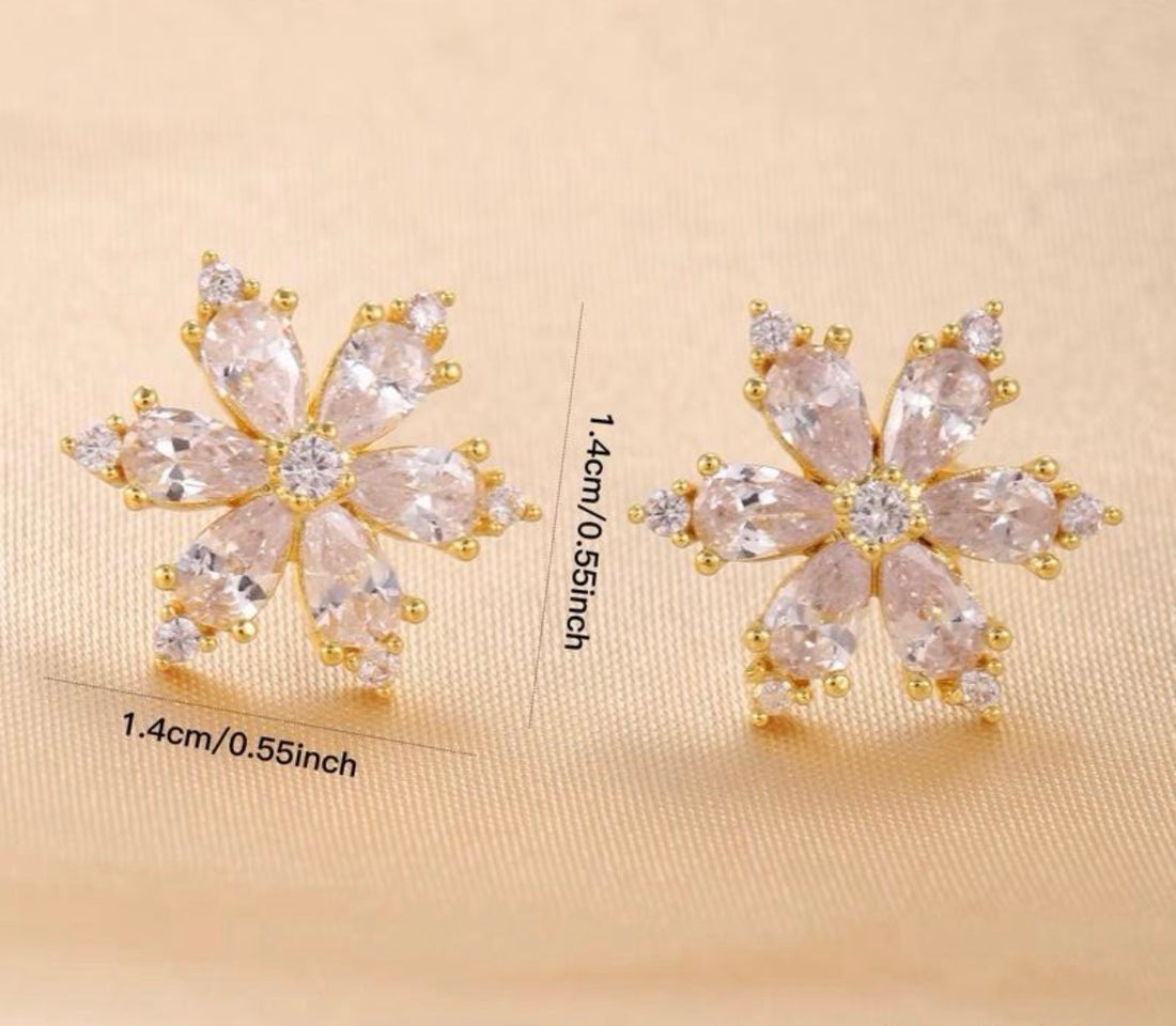 Crystal Six Petal Stud Earrings available in Gold or Silver