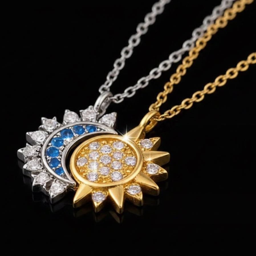 Sun & Moon Forever Best Friends Crystal Encrusted Silver & Gold
Adjustable Pendant Set