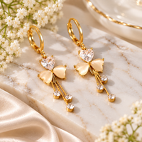 Crystal Clover Heart Tassel Drop Earrings