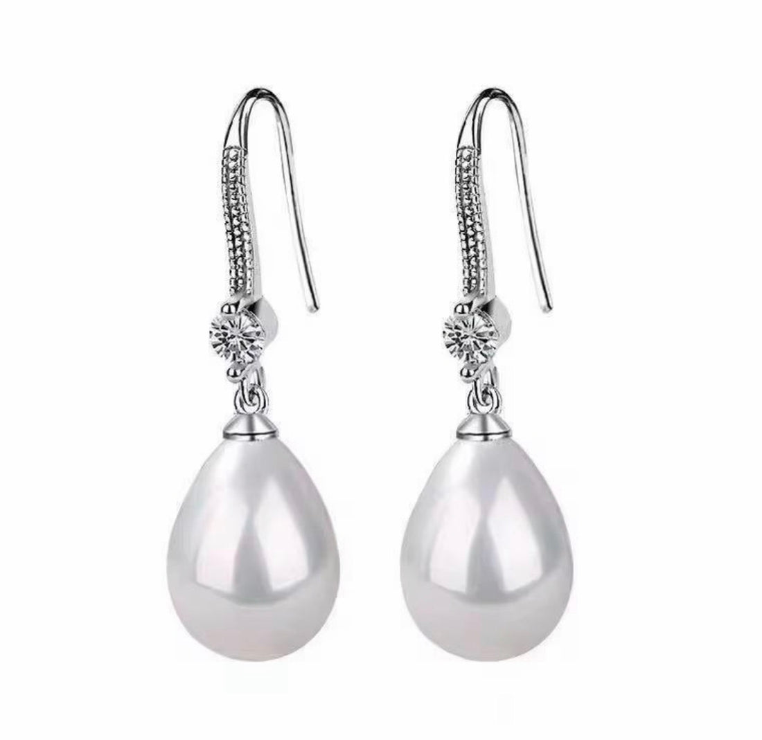 Crystal & Pearl Water Droplet Earrings available in Gold or Silver